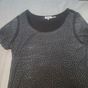 Calvin Klein 1X Women's  Black Embellished Studded Short Sleeve Sweater Blouse